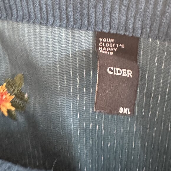 Cider Blue Corduroy Tank Dress with Embroidered Floral Pattern - Picture 4 of 4